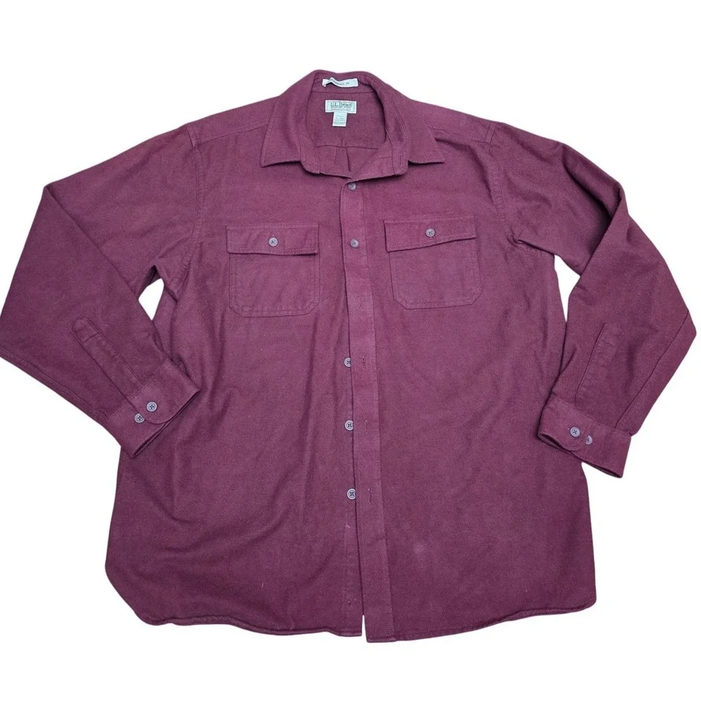 L.L. Bean Chamois Cloth Shirt Mens‎ XL Regular Fit Burgundy Button Up Flannel